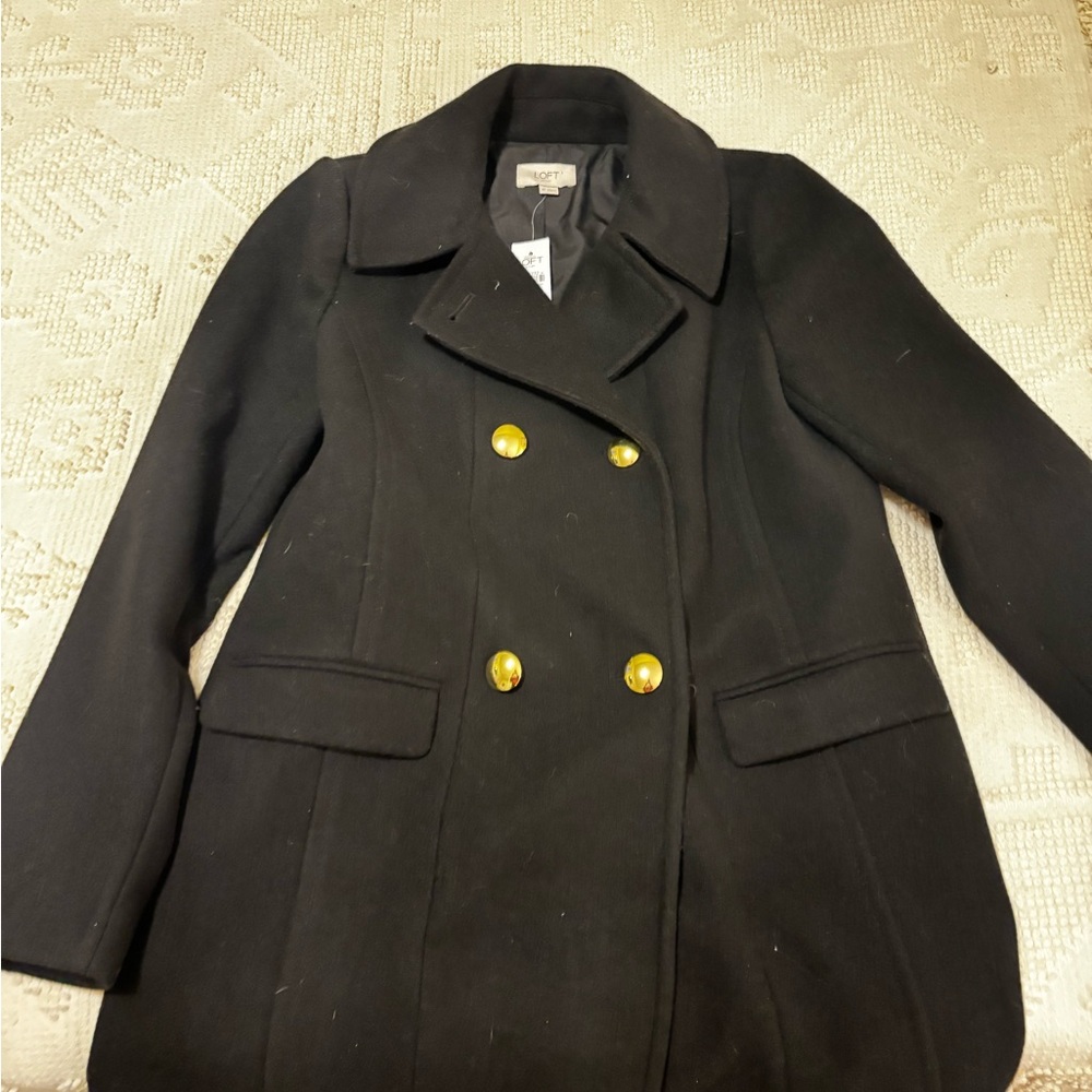 LOFT Elegant Black Peacoat with Gold Buttons
